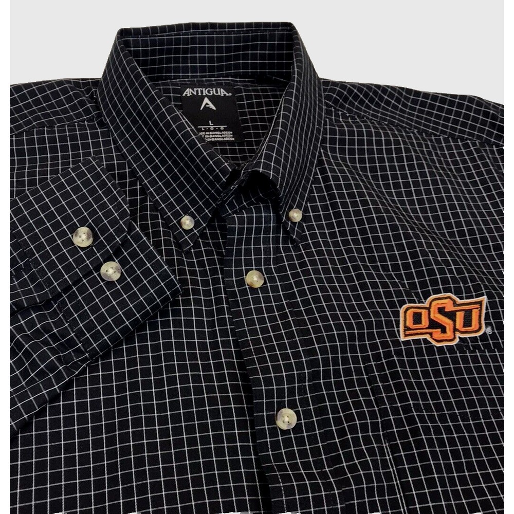 Antigua Men's Black and White Grid Shirt